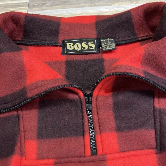 VTG Boss Buffalo Plaid Pullover Fleece Red Black Size Small - JL496 - Picture 2 of 6